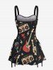 Skull Guitar Radio Print Hawaii Rock and Roll Lace Up A Line Tank Dress -  