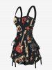 Skull Guitar Radio Print Hawaii Rock and Roll Lace Up A Line Tank Dress -  