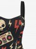 Robe débardeur trapèze à lacets avec imprimé tête de mort, guitare et radio, style rock and roll hawaïen - Noir L