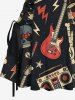 Robe débardeur trapèze à lacets avec imprimé tête de mort, guitare et radio, style rock and roll hawaïen - Noir L