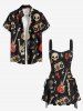Robe débardeur trapèze à lacets avec imprimé tête de mort, guitare et radio, style rock and roll hawaïen - Noir L