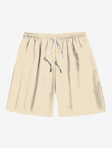 Plus Size Solid Color Drawstring Pocket Beach Shorts For Men - LIGHT COFFEE - 7XL