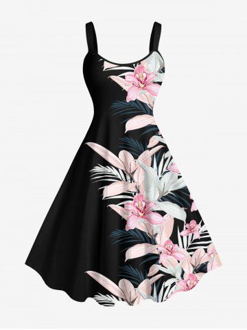 Plus Size Flowers Leaf Tropical Print Hawaii Tank Dress