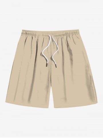 Plus Size Solid Drawstring Pockets Hawaii Beach Shorts For Men - LIGHT COFFEE - 8XL