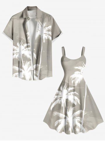 Tenue de plage hawaïenne assortie grande taille à imprimé cocotier ombré pour couples - BEIGE