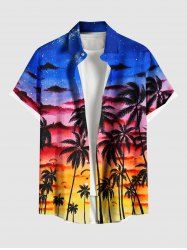 Plus Size Coconut Tree Galaxy Ombre Cloud Print Buttons Pocket Hawaii Shirt For Men -  