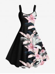 Plus Size Flowers Leaf Tropical Print Hawaii Tank Dress -  