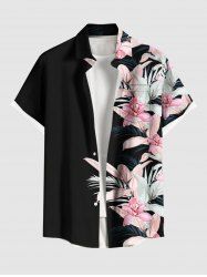 Plus Size Flowers Leaf Tropical Print Buttons Pocket Hawaii Shirt For Men -  