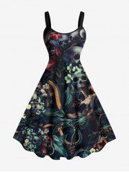 Plus Size Skulls Flowers Snake Print Hawaii Tank Dress -  