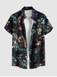 Chemise hawaïenne grande taille à boutons et poches, imprimé tête de mort, fleurs et serpent, pour homme - Noir S