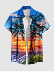 Chemise hawaïenne grande taille à boutons et poches pour homme, motif cocotiers, ciel coloré et nuages - Bleu Ciel XL