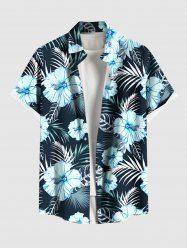 Chemise hawaïenne grande taille à imprimé tropical, fleurs d'hibiscus et feuilles, avec poches et boutons, pour homme - Noir S