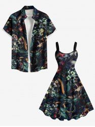 Tenue de plage hawaïenne assortie grande taille, motif tête de mort, fleurs, imprimé serpent, pour couples - Noir 