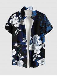 Plus Size Ombre Hibiscus Flower Leaf Branch Print Hawaii Button Pocket Shirt For Men -  