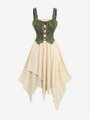 Lace Up Handkerchief Layered 2 in 1 Corset Dress -  