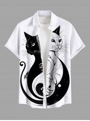 Chemise à poches boutonnées grande taille bicolore à imprimé chat pour homme - Blanc 3XL