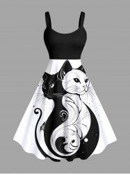 Robe débardeur trapèze à imprimé chat bicolore grande taille - Blanc XS