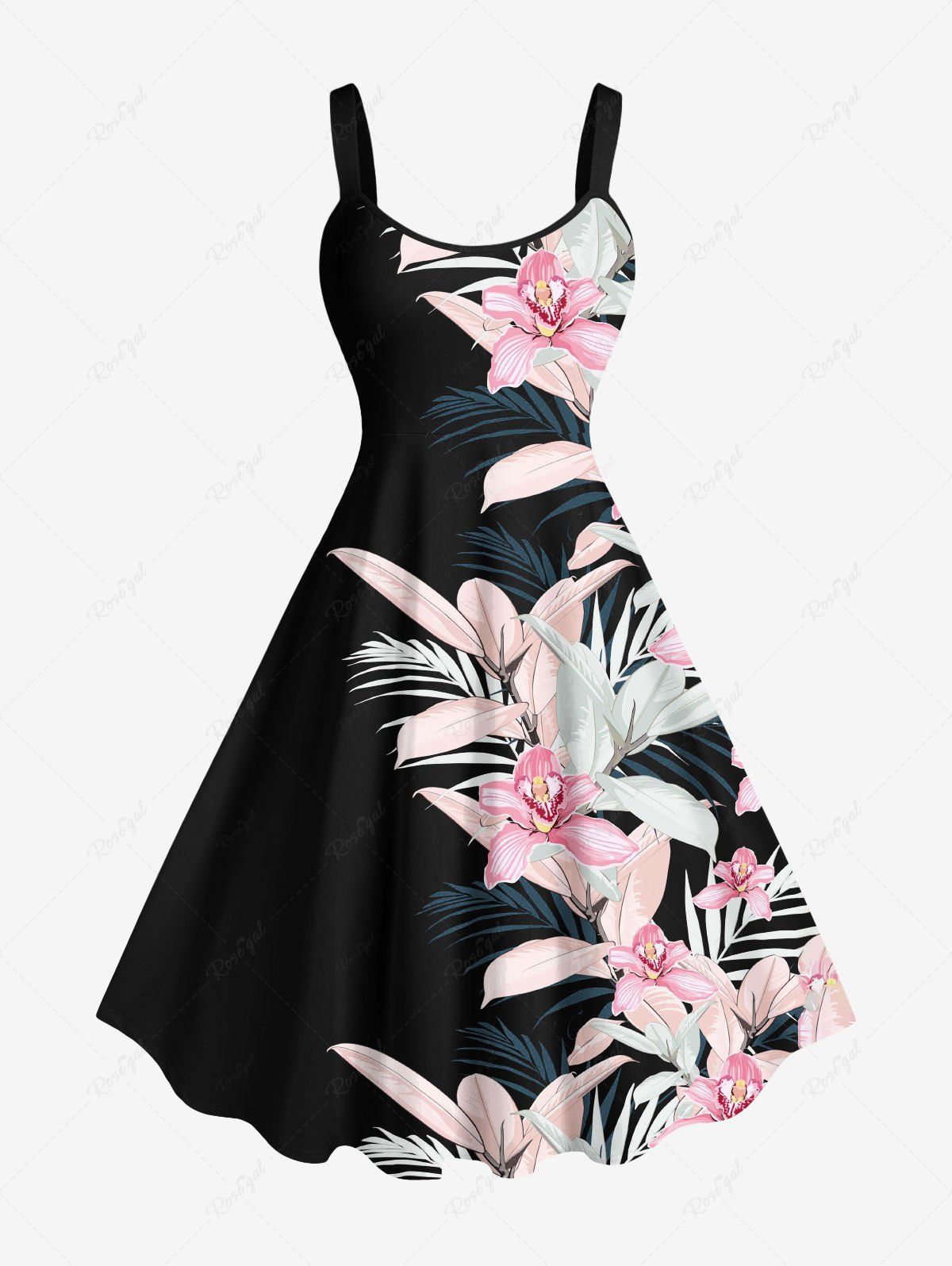 Unique Plus Size Flowers Leaf Tropical Print Hawaii Tank Dress  
