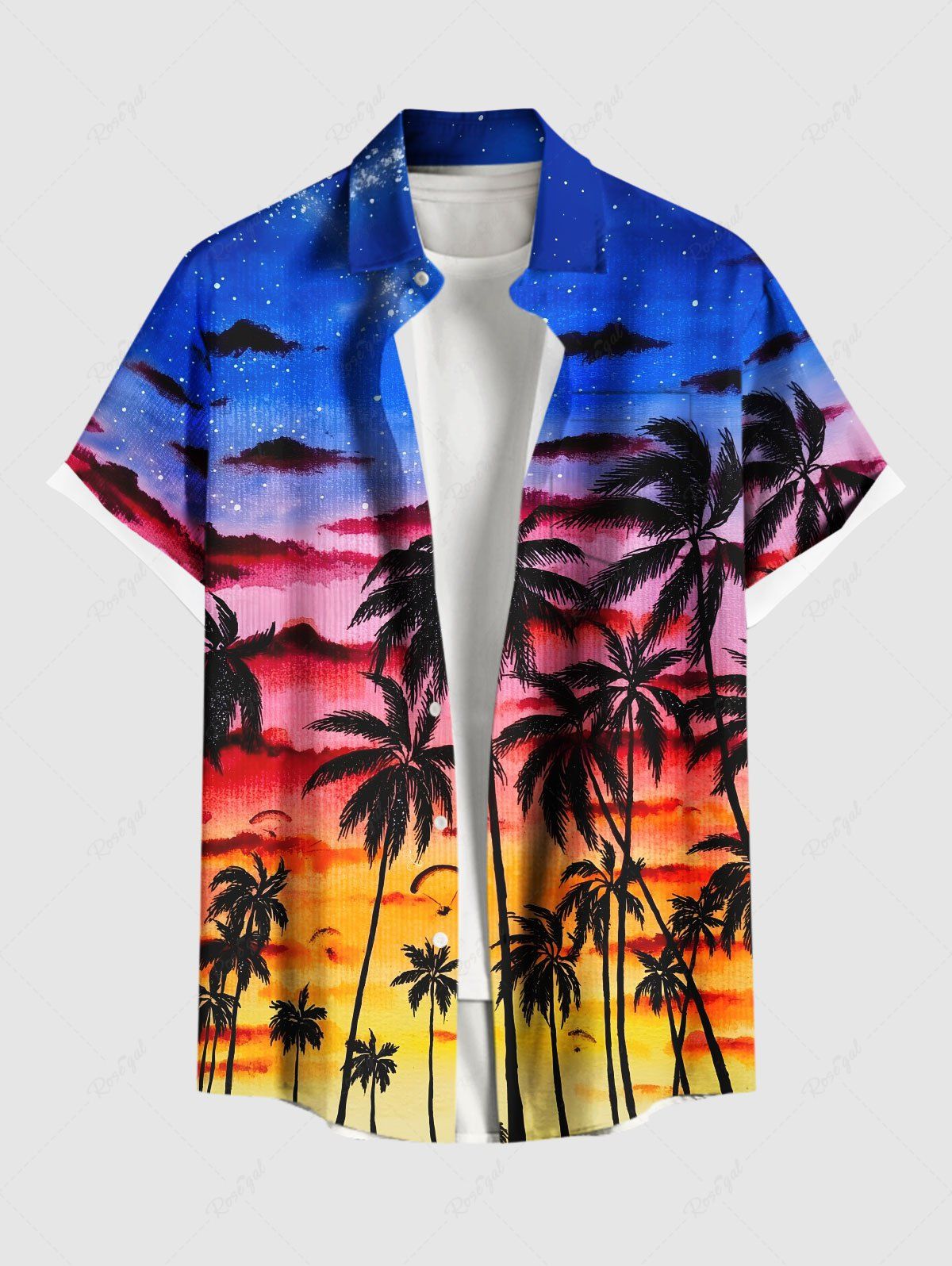 Buy Plus Size Coconut Tree Galaxy Ombre Cloud Print Buttons Pocket Hawaii Shirt For Men  