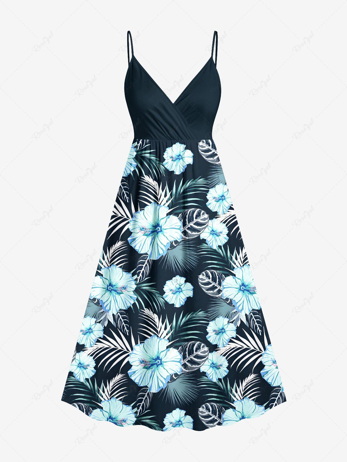 Robe camisole hawaïenne à imprimé tropical et fleurs d'hibiscus grande taille Noir 5X