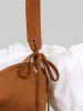 Lace Up Hollow Out Knit Jacquard Cold Shoulder 2 In 1 Top and Pintuck Buckle Waist Wide Leg Pants Plus Size Outfit -  