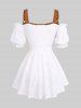 Lace Up Hollow Out Knit Jacquard Cold Shoulder 2 In 1 Top and Pintuck Buckle Waist Wide Leg Pants Plus Size Outfit -  