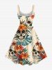 Skulls Tropical Leaf Hibiscus Flowers Print Plus Size Matching Hawaii Beach Outfit For Couples -  