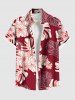 Ensemble chemise hawaïenne, short et barboteuse assortis, grande taille, tenue de plage à imprimé feuilles tropicales et fleurs pour couples - Rouge 