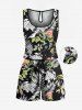 Ensemble chemise et barboteuse hawaïennes assorties, grande taille, tenue de plage à imprimé feuilles tropicales et fleurs pour couples - Noir 