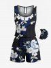 Ensemble chemise et barboteuse hawaïennes assorties, tenue de plage grande taille, imprimé fleurs d'hibiscus ombré, branches et feuilles, pour couples - Bleu de Minuit 