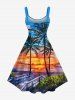 Tenue de plage hawaïenne assortie grande taille avec imprimé cocotiers, ciel et nuages colorés, pour couples - Bleu 