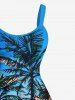 Tenue de plage hawaïenne assortie grande taille avec imprimé cocotiers, ciel et nuages colorés, pour couples - Bleu 