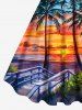Tenue de plage hawaïenne assortie grande taille avec imprimé cocotiers, ciel et nuages colorés, pour couples - Bleu 