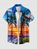 Tenue de plage hawaïenne assortie grande taille avec imprimé cocotiers, ciel et nuages colorés, pour couples - Bleu 