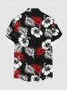 Plus Size Two Tone Tropical Leaf Hibiscus Flower Print Hawaii Button Pocket Shirt For Men -  