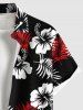 Plus Size Two Tone Tropical Leaf Hibiscus Flower Print Hawaii Button Pocket Shirt For Men -  