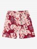 Short de plage grande taille à imprimé feuilles tropicales et fleurs d'hibiscus hawaïen avec cordon de serrage et poches pour homme - Rouge 6XL