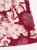 Plus Size Tropical Leaf Hibiscus Flower Print Hawaii Drawstring Pocket Beach Shorts For Men -  