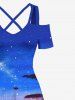 Plus Size Coconut Tree Galaxy Ombre Cloud Print Cold Shoulder Crisscross Hawaii Maxi Dress -  