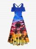 Plus Size Coconut Tree Galaxy Ombre Cloud Print Cold Shoulder Crisscross Hawaii Maxi Dress -  