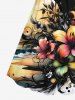 Plus Size Flowers Leaf Moon Print Cinched Hawaii Dress -  