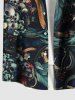 Chemise hawaïenne grande taille à boutons et poches, imprimé tête de mort, fleurs et serpent, pour homme - Noir S