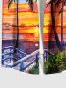 Plus Size Coconut Tree Colorful Sky Cloud Print Buttons Pocket Hawaii Shirt For Men -  