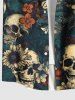 Plus Size Skulls Flowers Print Buttons Pocket Hawaii Shirt For Men -  