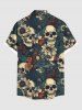 Plus Size Skulls Flowers Print Buttons Pocket Hawaii Shirt For Men -  