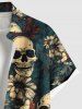 Plus Size Skulls Flowers Print Buttons Pocket Hawaii Shirt For Men -  