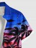 Plus Size Coconut Tree Galaxy Ombre Cloud Print Buttons Pocket Hawaii Shirt For Men -  