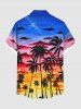 Plus Size Coconut Tree Galaxy Ombre Cloud Print Buttons Pocket Hawaii Shirt For Men -  