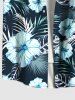 Chemise hawaïenne grande taille à imprimé tropical, fleurs d'hibiscus et feuilles, avec poches et boutons, pour homme - Noir S