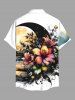 Chemise hawaïenne grande taille à imprimé fleurs, feuilles et lune, avec poches et boutons, pour homme - Blanc 6XL